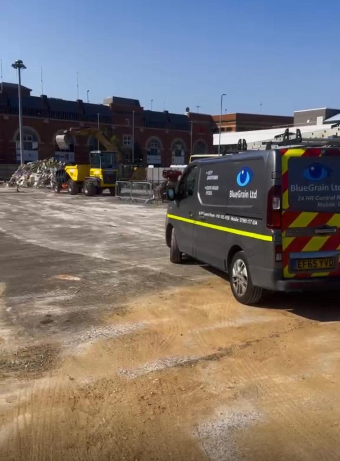 Bluegrain response unit on a construction site, Bluegrain Ltd covering Sheffield S1 near city centre