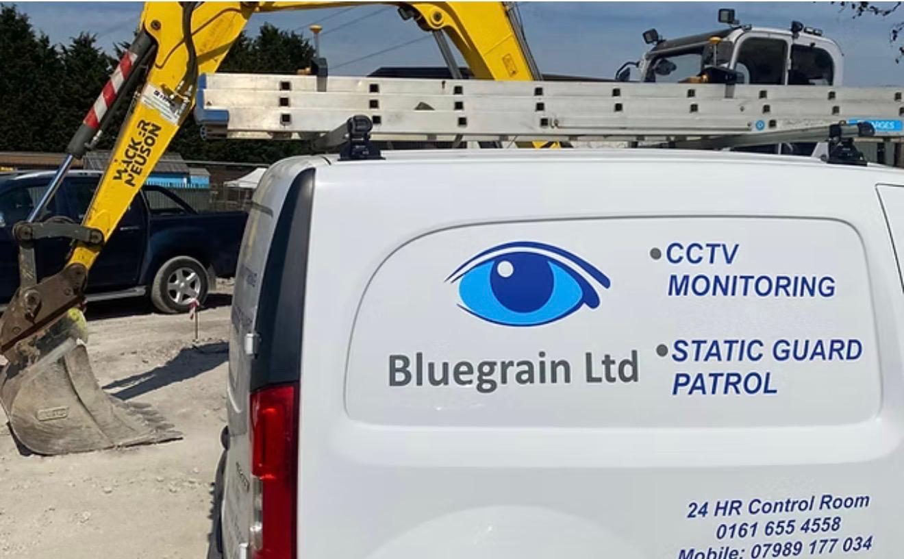 Bluegrain unit carrying 24 hour control room livery, Bluegrain Ltd covering Bury BL9 near Rock